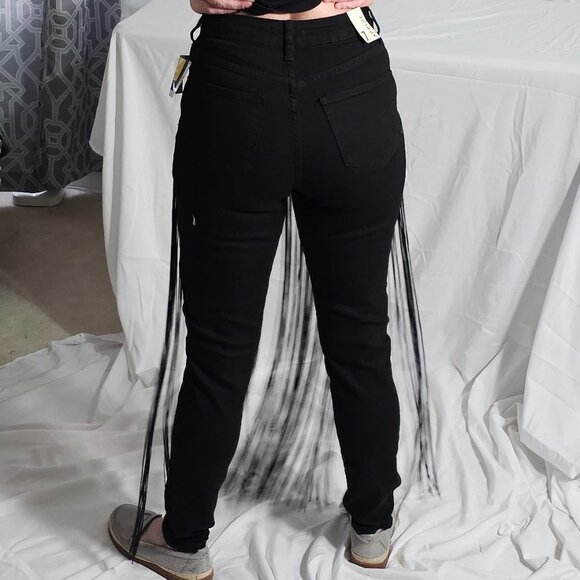 AP Blue by Aphrodite Black Skinny Jeans with Front Tassels NWT - Picture 3 of 4